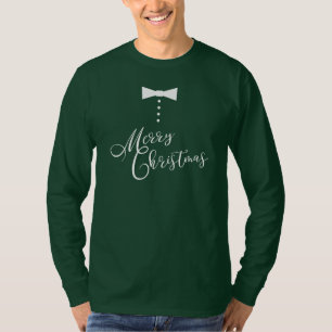 Festive Merry Christmas Bow Tie Tuxedo Style T-Shirt