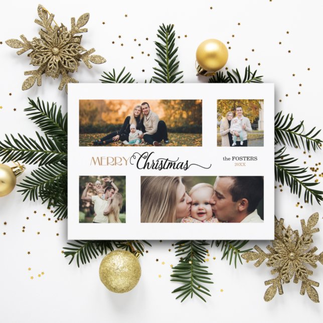 Festive Merry Christmas Calligraphy Multiphoto Tri-Fold Holiday Card (Creator Uploaded)