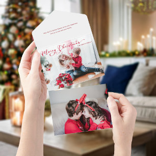 Festive Merry Christmas Calligraphy Photo All In One Invitation