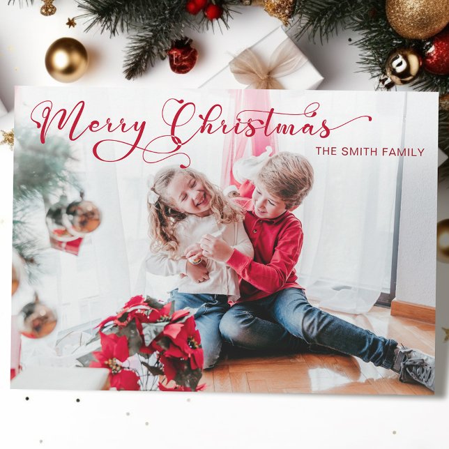 Festive Merry Christmas Calligraphy Photo Holiday Card (Creator Uploaded)