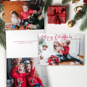 Festive Merry Christmas Calligraphy Photo Tri-Fold Holiday Card