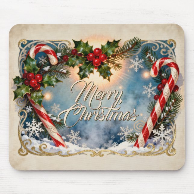 Festive Merry Christmas Card with Shine Mouse Mat (Front)