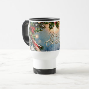 Festive Merry Christmas Card with Shine Travel Mug