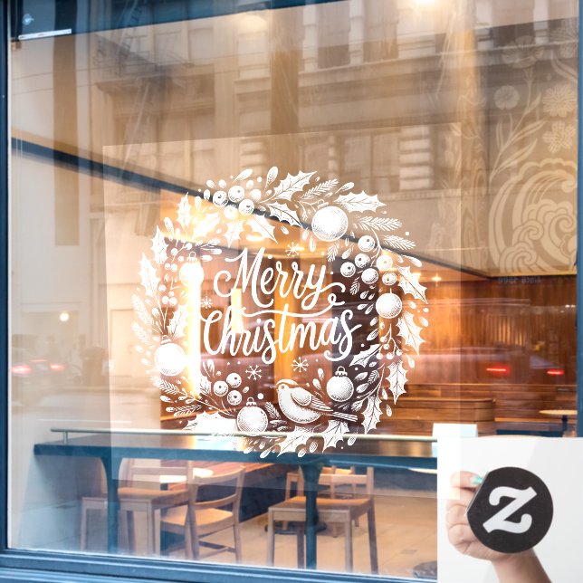 Festive 'Merry Christmas' Chalkboard Wreath Cling (Cafe Window)