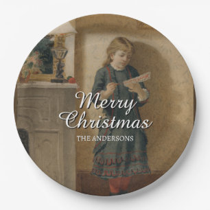 Festive Merry Christmas Child Scene Paper Plate