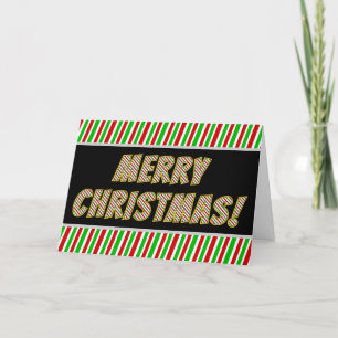 Festive "MERRY CHRISTMAS!" + Christmas Stripes Holiday Card
