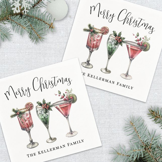 Festive Merry Christmas Cocktail Napkin (Festive Merry Christmas Cocktail Napkins)