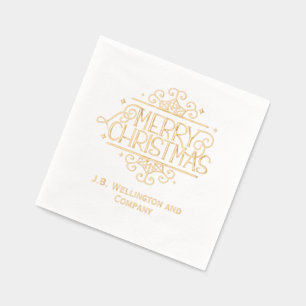 Festive Merry Christmas Company / Family Name Foil Napkins