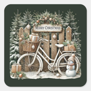 Festive Merry Christmas Country bike Square Sticker