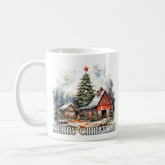 Festive Merry Christmas Country Farmhouse Coffee Mug (Left)