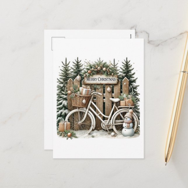 Festive Merry Christmas Country shed bike Holiday Postcard (Front/Back In Situ)