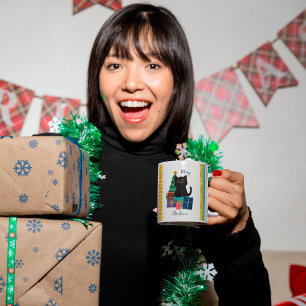 Festive Merry Christmas Cute Black Cat Coffee Art Mug