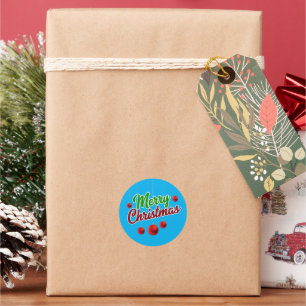Festive Merry Christmas Decor with Red Ornaments Classic Round Sticker