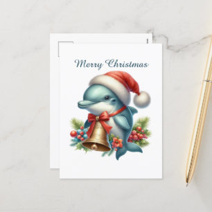 Festive Merry Christmas dolphin customisable Holiday Postcard