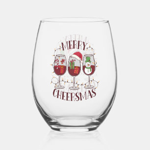 Festive Merry Christmas drinking party Stemless Wine Glass