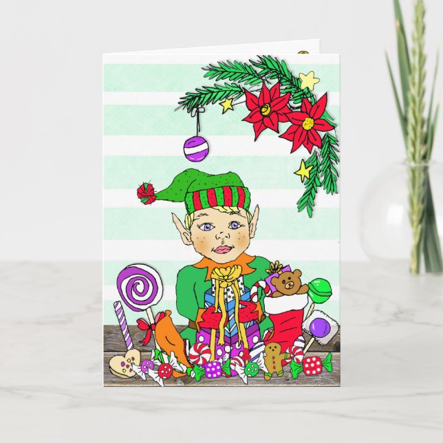 Festive Merry Christmas Elf Card (Front)