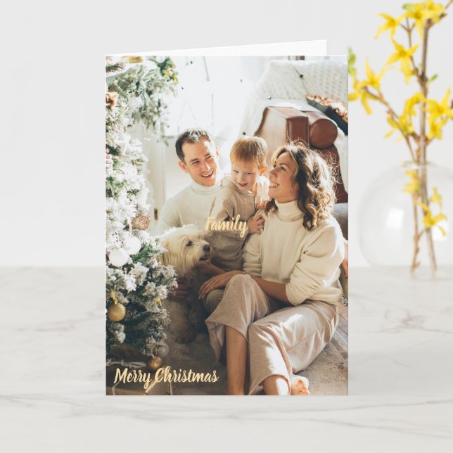 Festive Merry Christmas Family Photo Card (Yellow Flower)