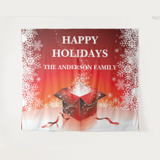 Festive merry christmas gift surprise snowflakes tapestry