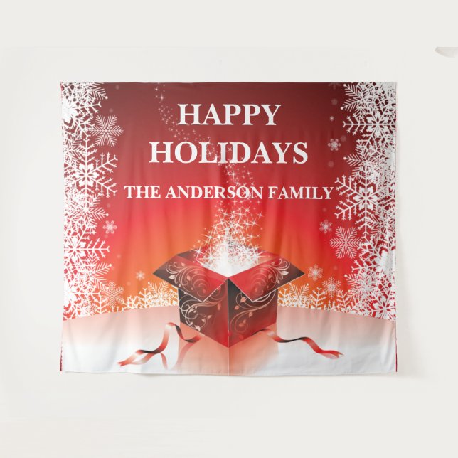 Festive merry christmas gift surprise snowflakes tapestry (Front (Horizontal))