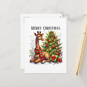 Festive Merry Christmas giraffe jungle Holiday Postcard