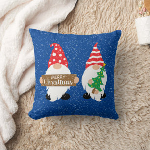 festive Merry Christmas gnomes Holiday Cushion