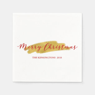 Festive Merry Christmas Gold Foil Brush Stroke Napkin