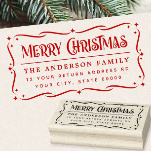Festive Merry Christmas greeting return address Rubber Stamp