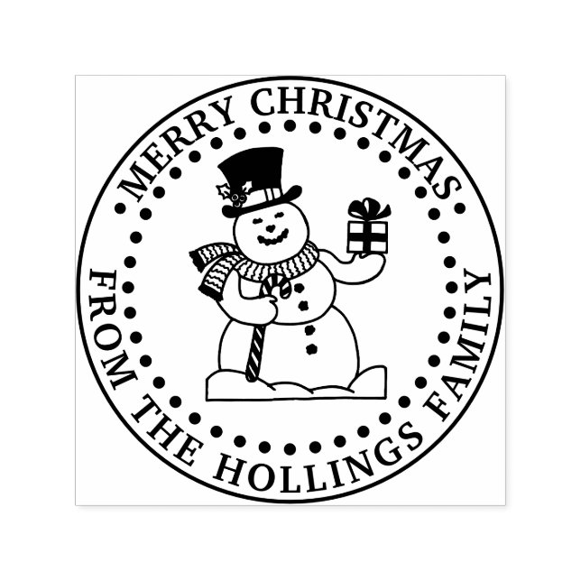 Festive Merry Christmas Greeting Snowman Name Self-inking Stamp (Design)