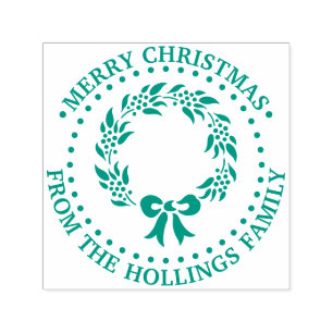 Festive Merry Christmas Greeting Wreath Name Self-inking Stamp