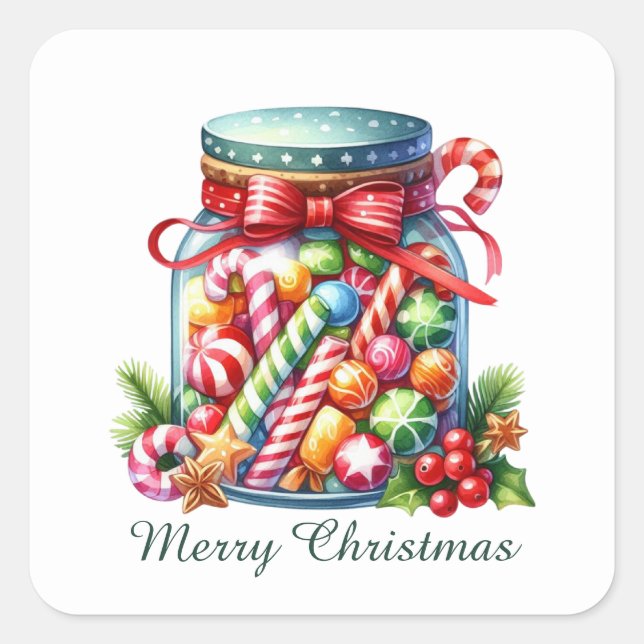 Festive Merry Christmas hard candy  Square Sticker (Front)