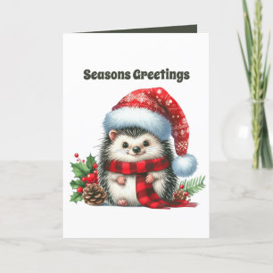Festive Merry Christmas hedgehog customizable  Holiday Card