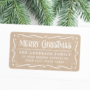 Festive Merry Christmas Kraft look return address Label