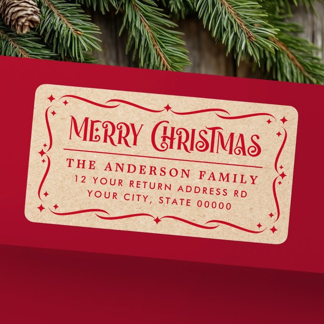 Festive Merry Christmas Kraft look return address Label (Festive Merry Christmas Kraft look return address Label)