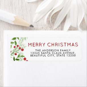 Festive Merry Christmas Leaves Berries Holiday