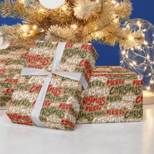 Festive Merry Christmas Lettering Holiday Wrapping Paper