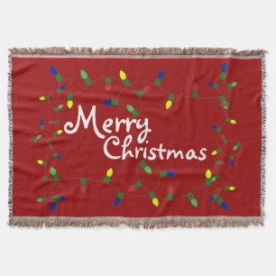 Festive Merry Christmas Lights Throw Blanket