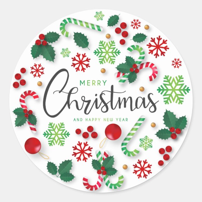 Festive Merry Christmas & New Year Sticker (Front)