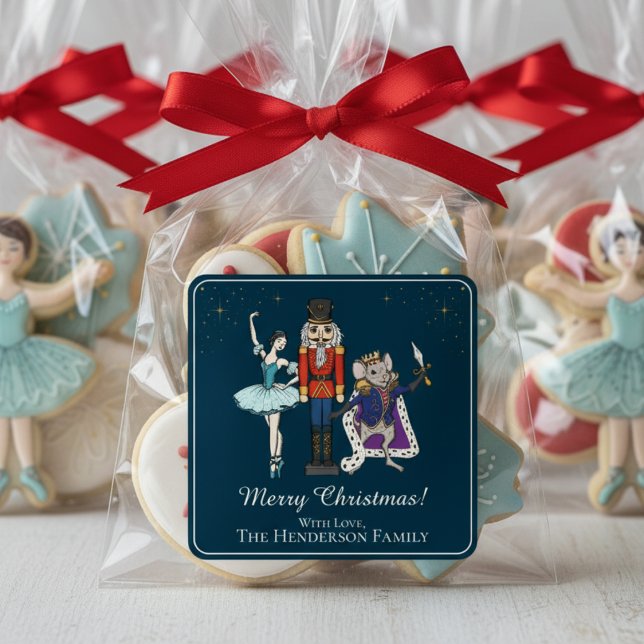 Festive Merry Christmas Nutcracker Ballet Navy Square Sticker (Creator Uploaded)