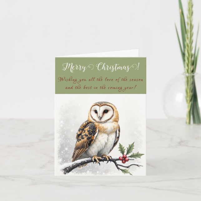 Festive Merry Christmas Owls Greeting Card (Front)