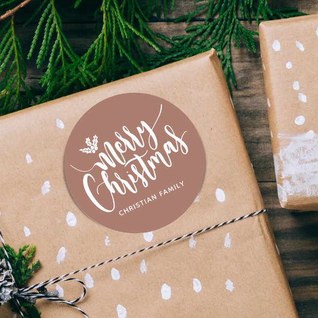 Festive Merry Christmas Personalised Classic Round Sticker (Festive Merry Christmas Personalized Rust Classic Round Sticker)
