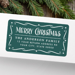 Festive Merry Christmas pine green return address Label