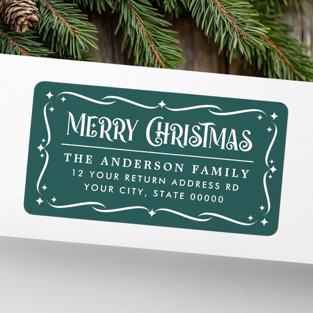 Festive Merry Christmas pine green return address Label (Festive Merry Christmas pine green return address Label)