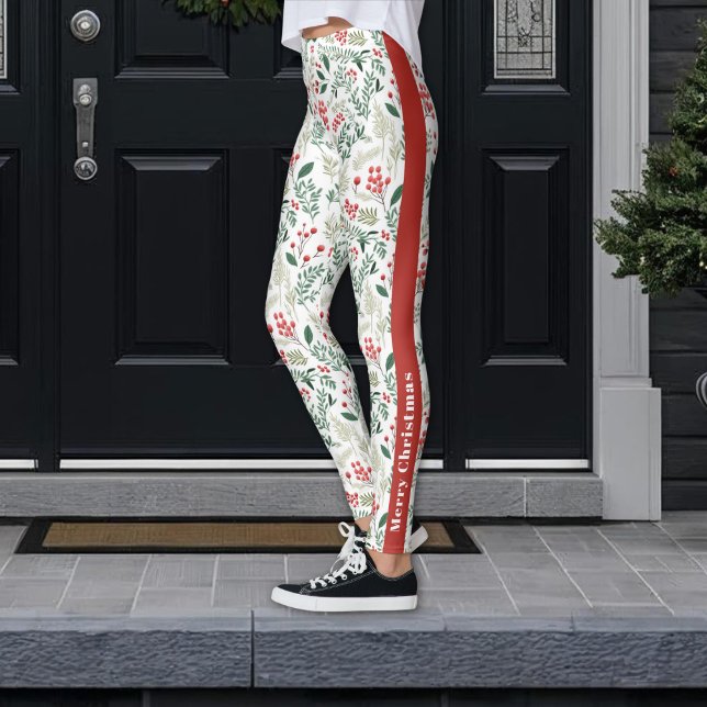 Festive Merry Christmas Red Holly Berries Leggings (Creator Uploaded)