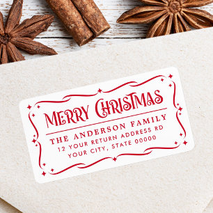 Festive Merry Christmas red white return address Label