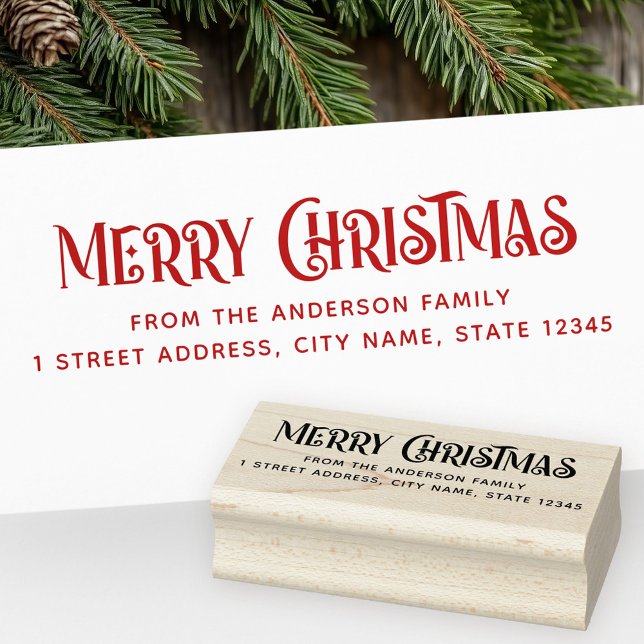 Festive Merry Christmas return address Rubber Stamp (Festive Merry Christmas return address Rubber Stamp)