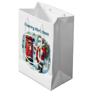Festive Merry Christmas Santa customisable Medium Gift Bag