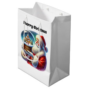 Festive Merry Christmas Santa customisable Medium Gift Bag