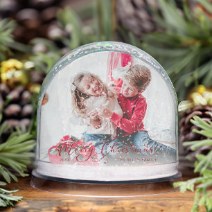 Festive Merry Christmas Script Photo Snow Globe