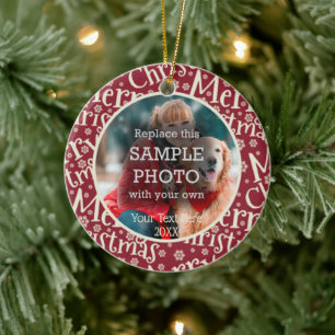 Festive Merry Christmas Snowflake Two Photo Ceramic Tree Decoration