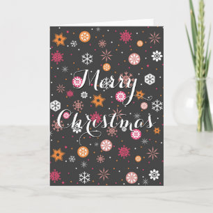 Festive “Merry Christmas” snowflakes glowing stars Holiday Card